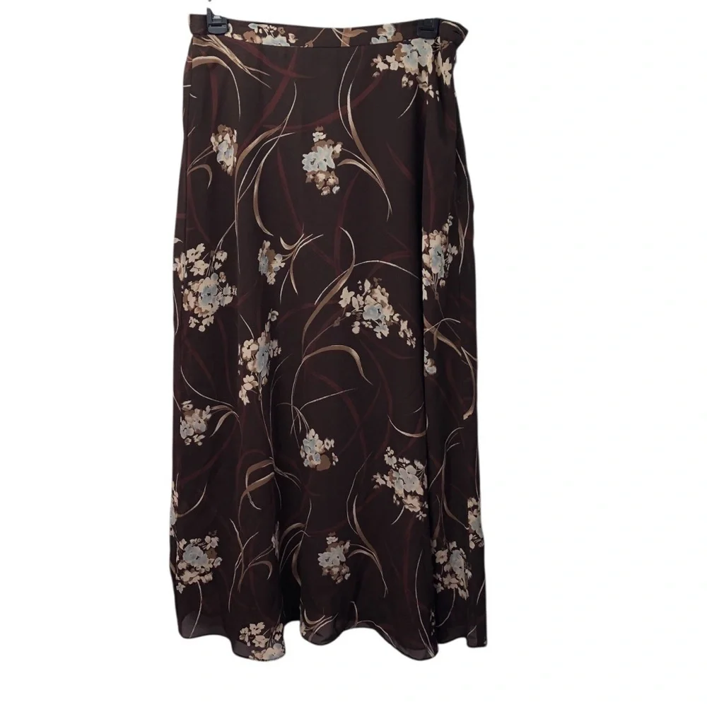 Vtg 90's Fairycore Whimsigoth Skirt Sz M Woodland Brown Floral Midi A Line